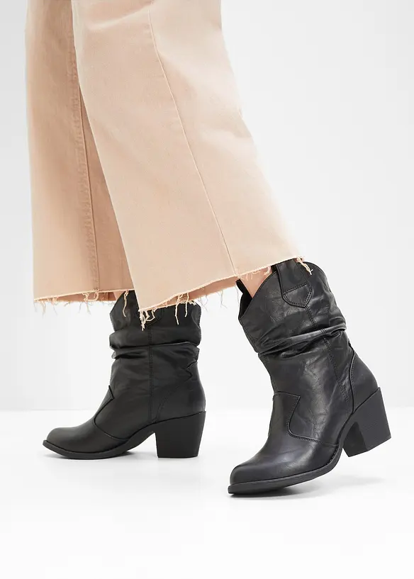 Cowboy-Boots mit Raffung in schwarz - bonprix