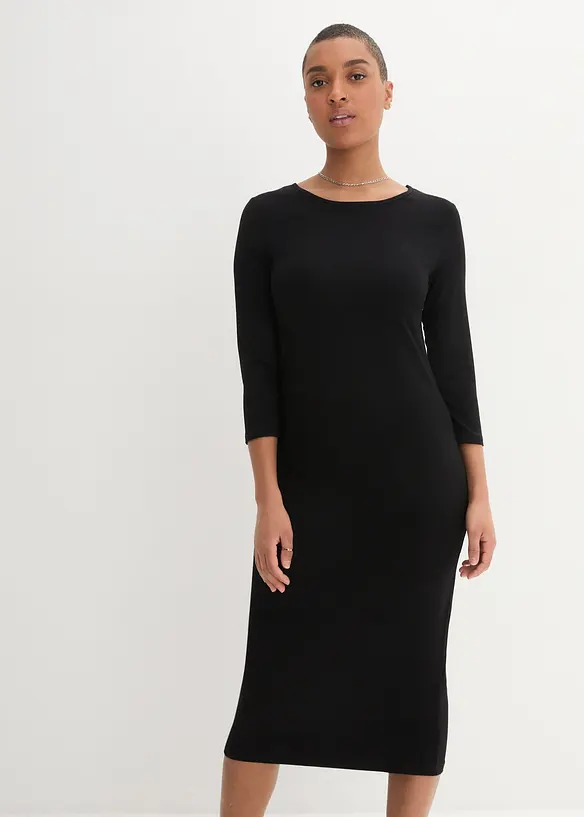 Shirt-Kleid mit 3/4-Ärmeln in schwarz von vorne (Totalaufnahme) - bonprix