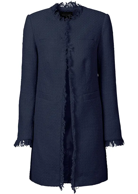 Bouclé Longblazer in blau von vorne - bonprix