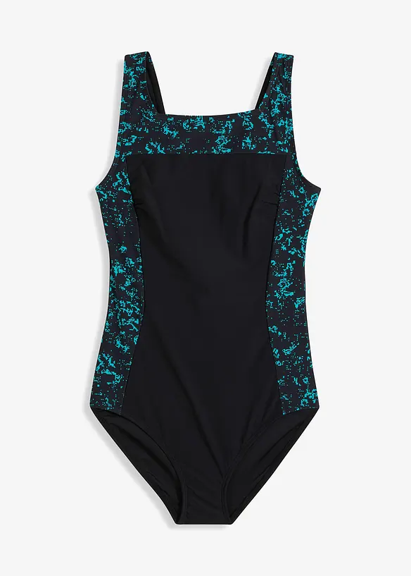 Medium Shape-Badeanzug mit eckigem Ausschnitt in schwarz von vorne - bonprix