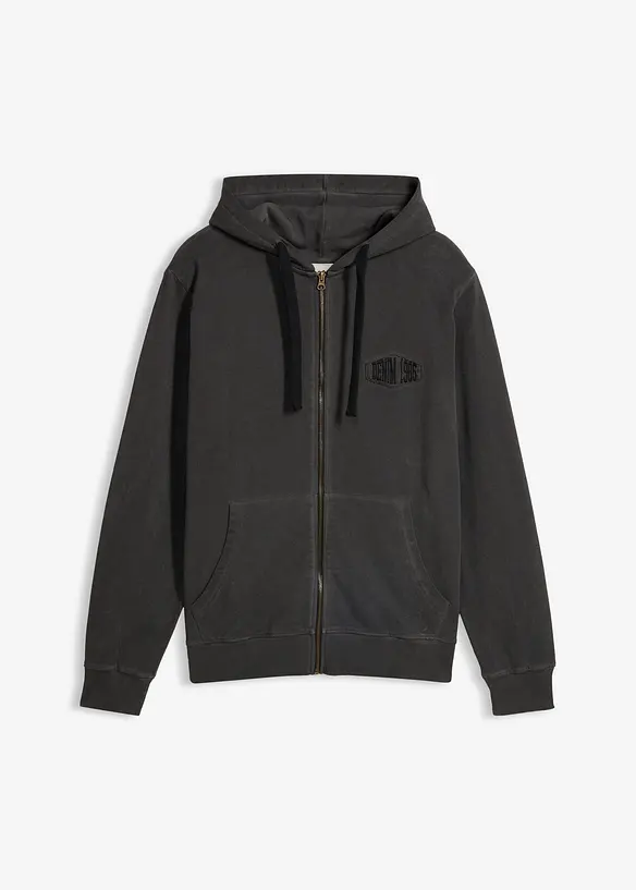 Kapuzen-Sweatjacke in ausgewaschener Optik in schwarz von vorne - bonprix