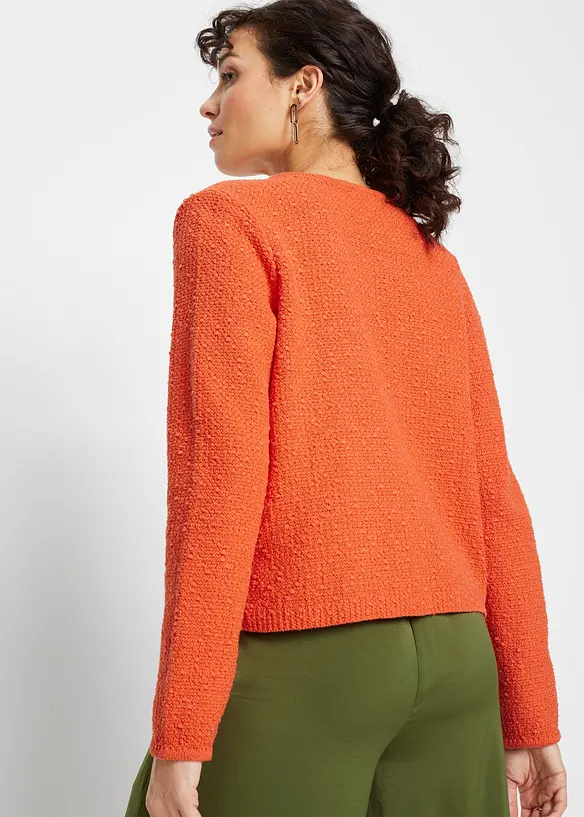 Bouclé Strickjacke in orange von hinten (im Anschnitt) - bonprix