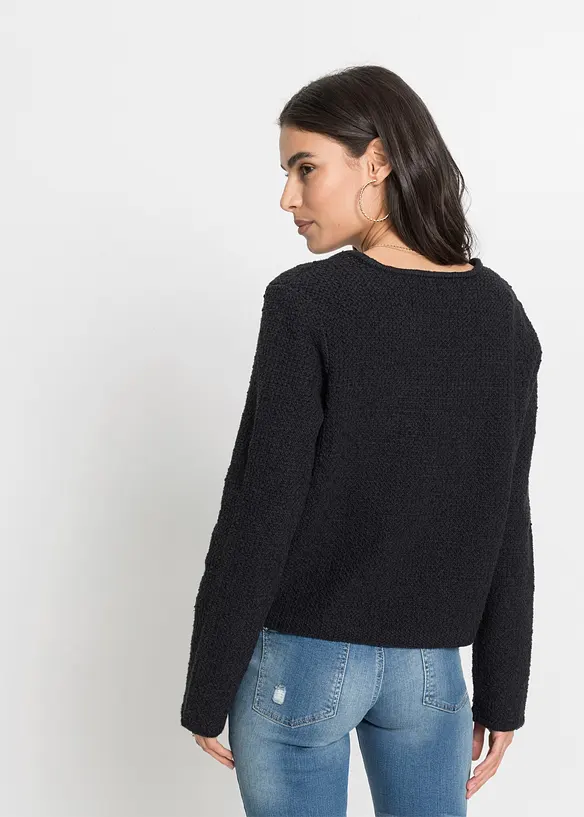 Bouclé Strickjacke in schwarz von hinten (im Anschnitt) - bonprix