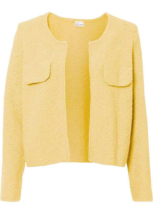 Bouclé Strickjacke in gelb von vorne - bonprix