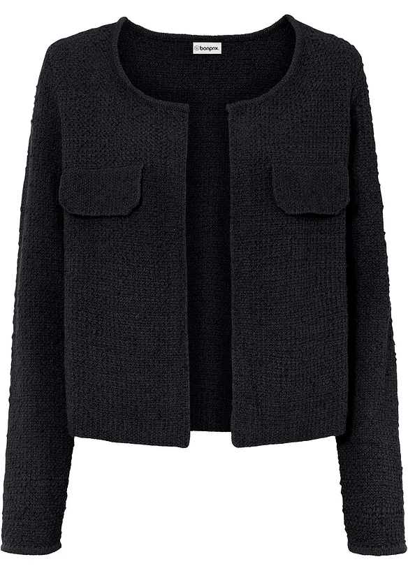 Bouclé Strickjacke in schwarz von vorne - bonprix