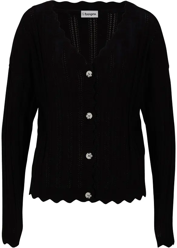 Kurze Ajour-Strickjacke in schwarz von vorne - bonprix