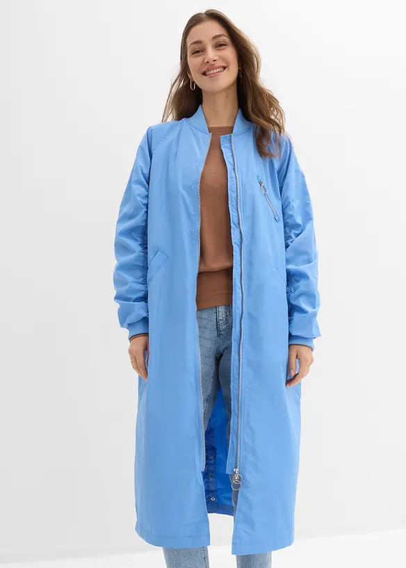 Blouson-Mantel mit Strickkragen in blau von vorne (Totalaufnahme) - bonprix
