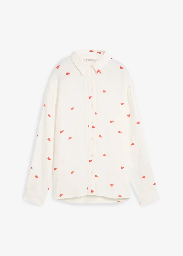 Musselin-Bluse aus reiner Baumwolle in weiß von vorne - bonprix