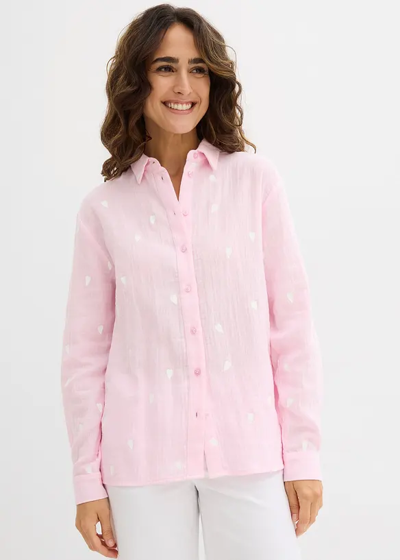 Musselin-Bluse aus reiner Baumwolle in rosa von vorne (im Anschnitt) - bonprix