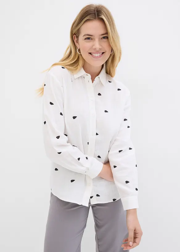 Musselin-Bluse aus reiner Baumwolle in weiß von vorne (im Anschnitt) - bonprix