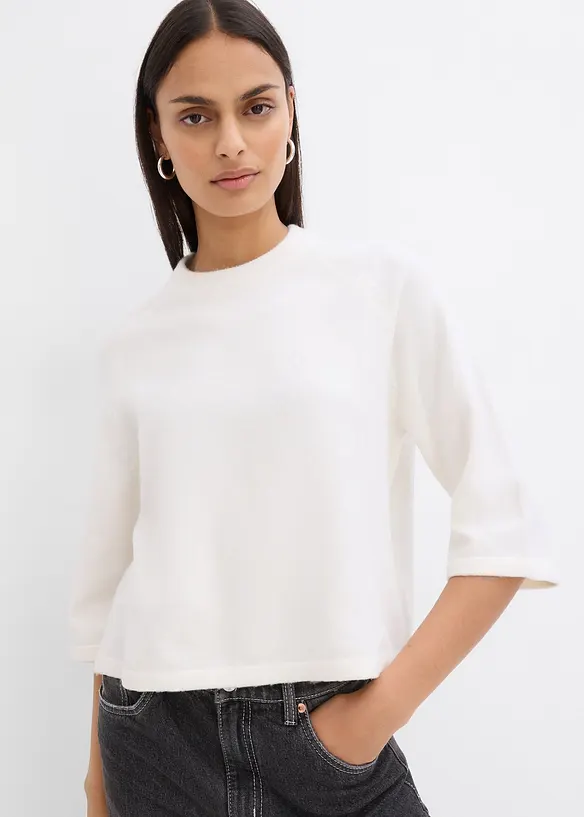 Oversized Strickshirt in weiß von vorne (im Anschnitt) - bonprix