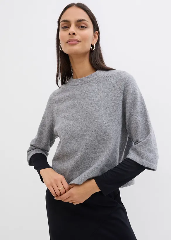 Oversized Strickshirt in grau von vorne (im Anschnitt) - bonprix