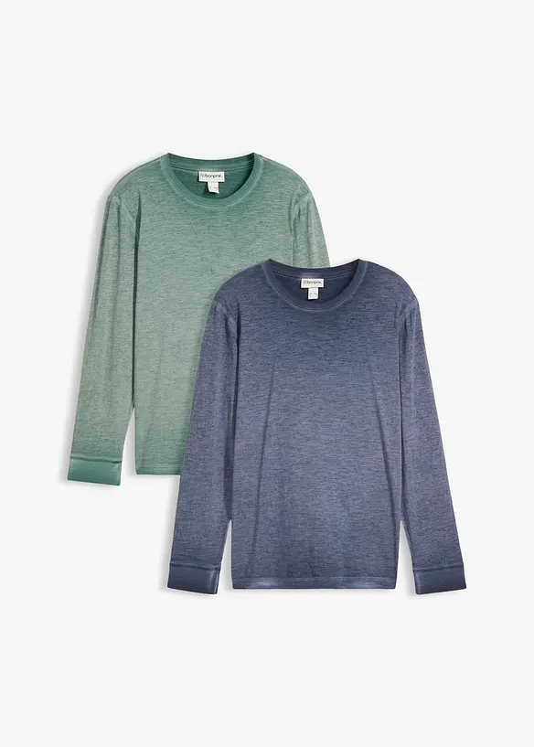 Langarmshirt aus reiner Bio Baumwolle (2er Pack) in blau von vorne - bonprix