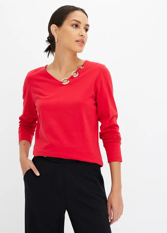 Langarmshirt mit Ösen in rot von vorne (im Anschnitt) - bonprix Langarmshirt mit Ösen in rot von vorne (im Anschnitt) - bonprix