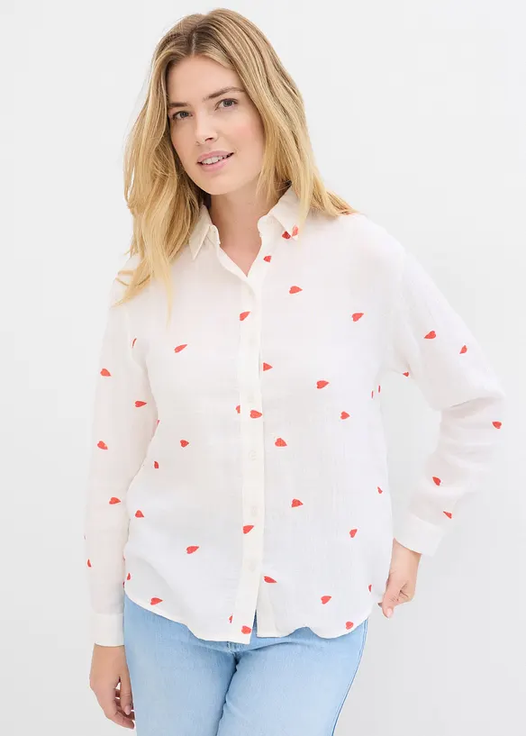 Musselin-Bluse aus reiner Baumwolle in weiß von vorne (im Anschnitt) - bonprix