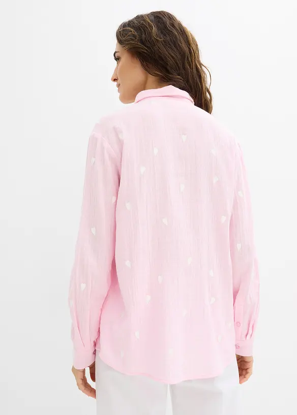 Musselin-Bluse aus reiner Baumwolle in rosa von hinten (im Anschnitt) - bonprix