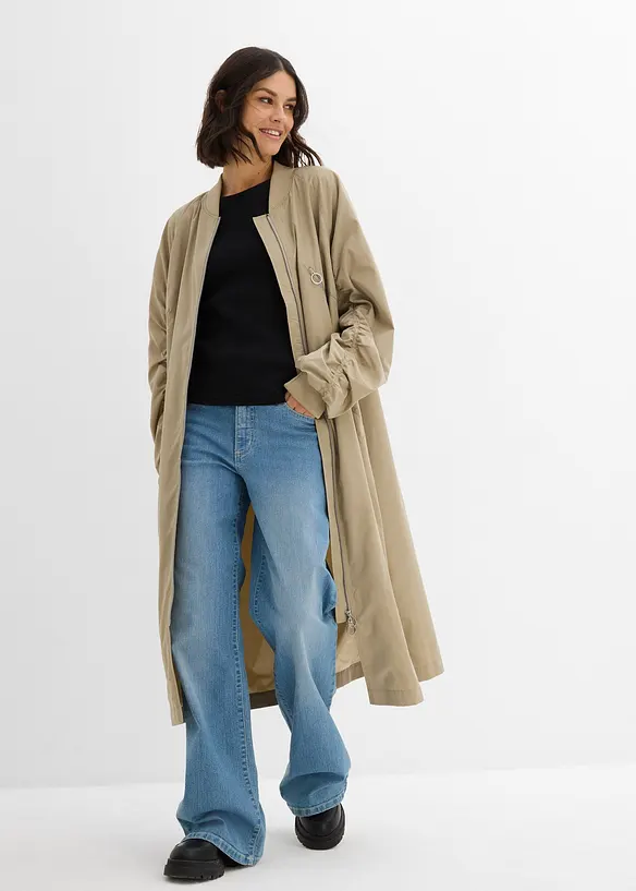 Blouson-Mantel mit Strickkragen in grün von vorne (Totalaufnahme) - bonprix