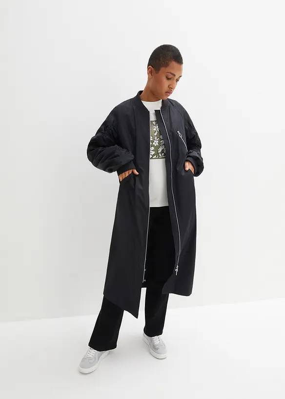 Blouson-Mantel mit Strickkragen in schwarz von vorne (Totalaufnahme) - bonprix