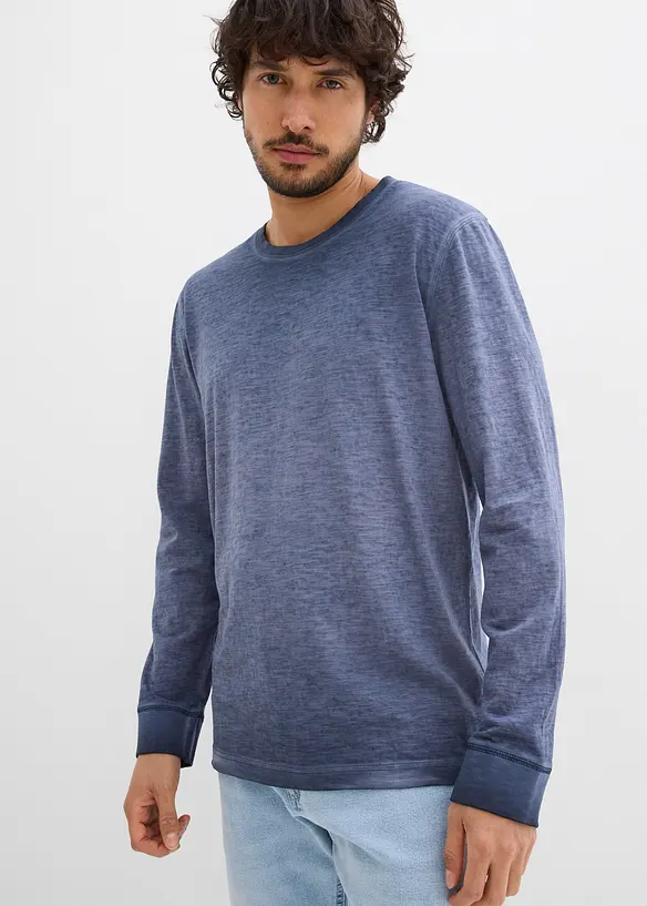 Langarmshirt aus reiner Bio Baumwolle (2er Pack) in blau von vorne (im Anschnitt) - bonprix