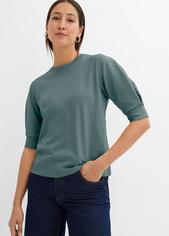 Shirt aus reiner Bio-Baumwolle in grün von vorne (im Anschnitt) - bonprix Shirt aus reiner Bio-Baumwolle in grün von vorne (im Anschnitt) - bonprix