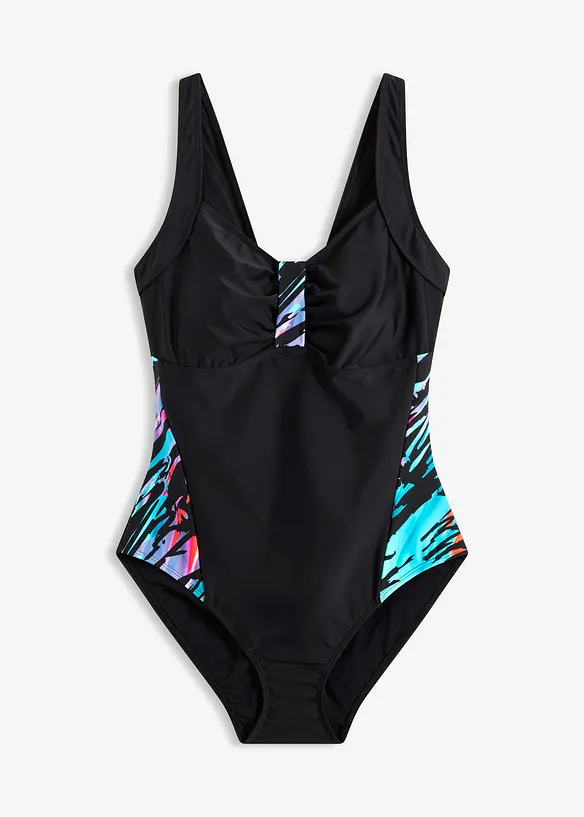Medium Shape-Badeanzug mit bedruckten Einsätzen in schwarz von vorne - bonprix