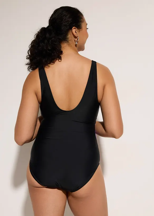 Medium Shape-Badeanzug mit bedruckten Einsätzen in schwarz von hinten (Totalaufnahme) - bonprix