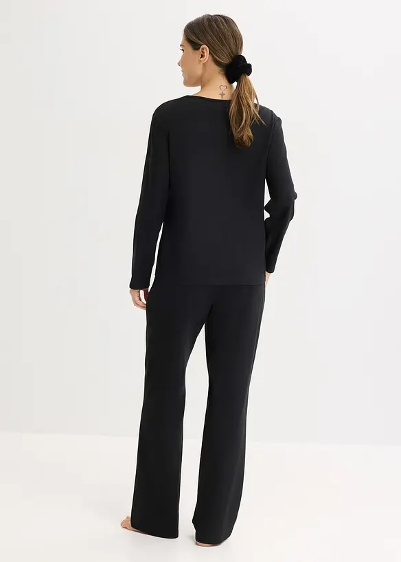 Pyjama aus weicher Baumwolle in schwarz von hinten (Totalaufnahme) - bonprix