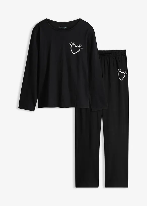 Pyjama aus weicher Baumwolle in schwarz von vorne - bonprix