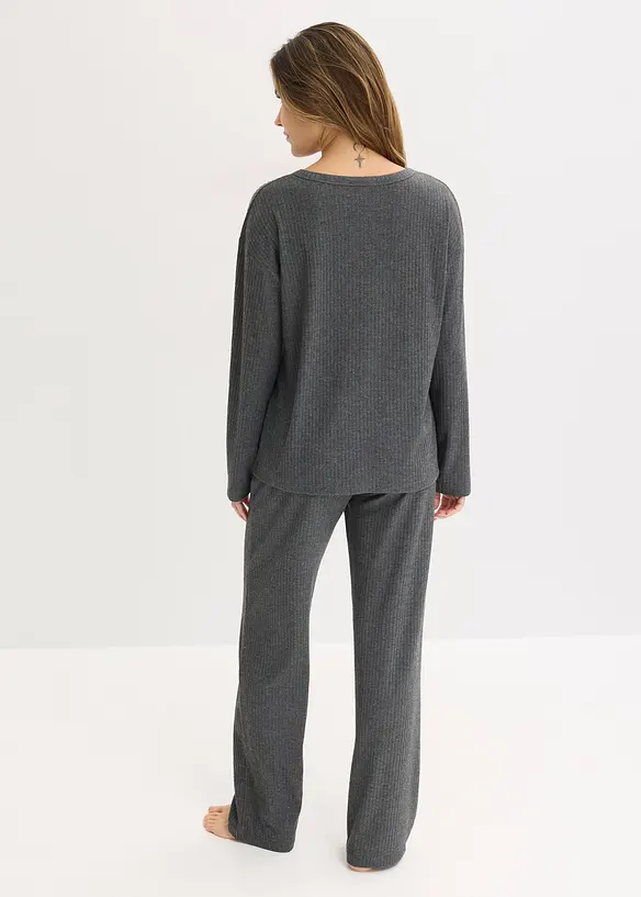Loungewear Hausanzug aus weicher Rippe in grau von hinten (Totalaufnahme) - bonprix