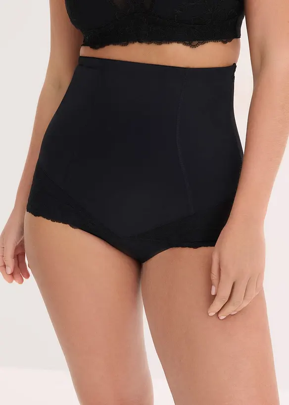 Medium Shape Panty Highwaist mit Spitze in schwarz von vorne - bonprix
