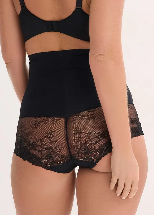Medium Shape Panty Highwaist mit Spitze in schwarz von hinten - bonprix