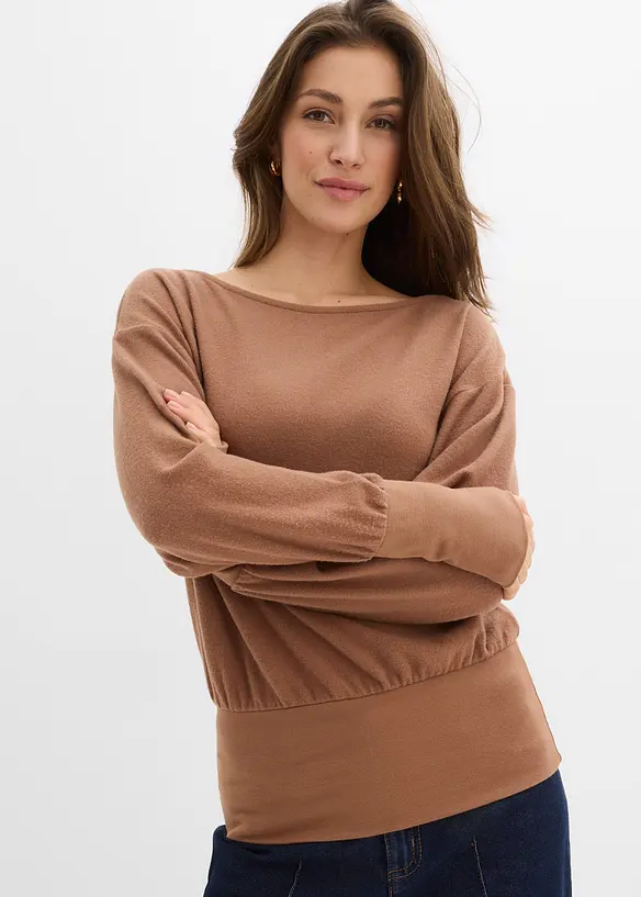 Langarmshirt aus softem Viskose-Mix	 in braun von vorne (im Anschnitt) - bonprix