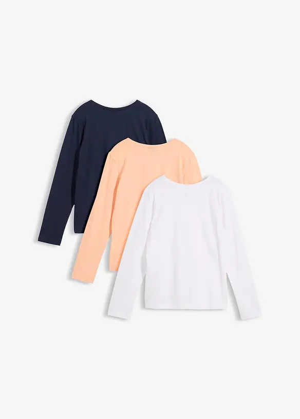 Langarmshirt aus reiner Bio-Baumwolle (3er Pack) in blau von hinten - bonprix