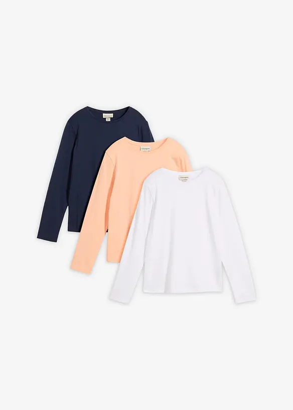 Langarmshirt aus reiner Bio-Baumwolle (3er Pack) in blau von vorne - bonprix