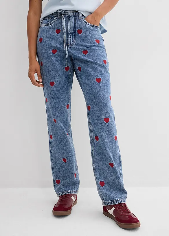 Loose Straight-Jeans High Waist, Baumwolle in blau von vorne - bonprix