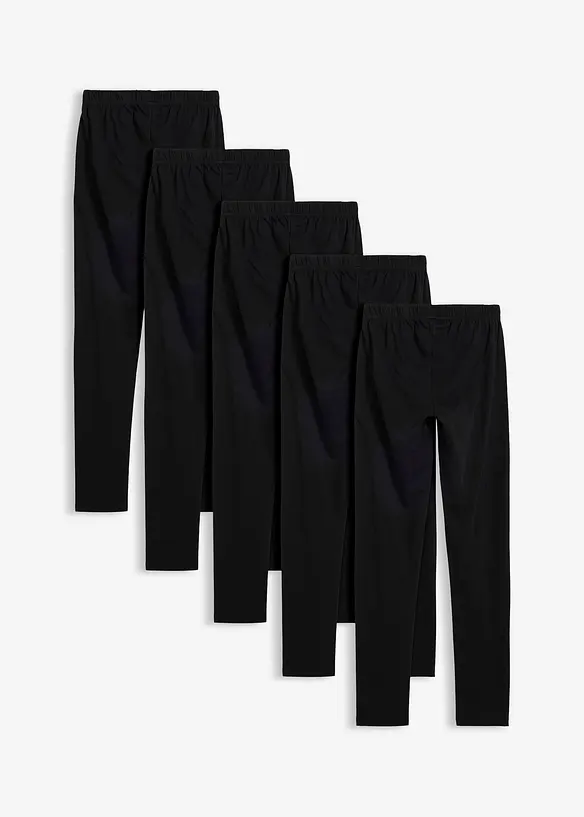 Leggings aus elastischem Bio-Baumwoll-Mix (5er Pack) in schwarz von hinten - bonprix