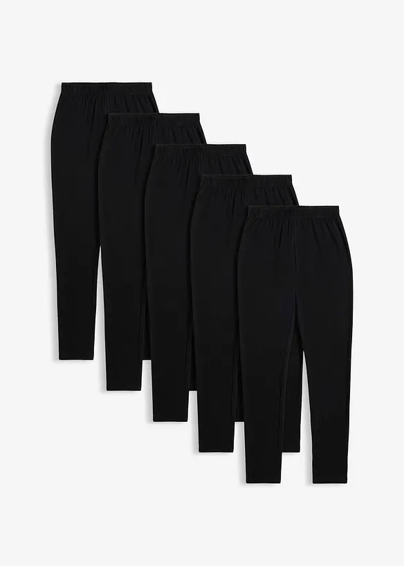 Leggings aus elastischem Bio-Baumwoll-Mix (5er Pack) in schwarz von vorne - bonprix