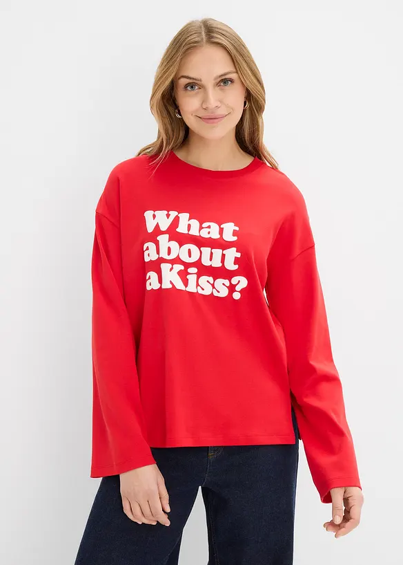 Langarmshirt aus schwerer Baumwolle in rot von vorne (im Anschnitt) - bonprix