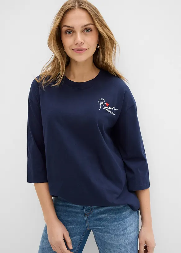 Boxy-Shirt aus reiner Baumwolle in blau von vorne (im Anschnitt) - bonprix