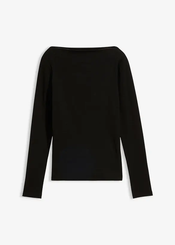 Figurbetontes Rippshirt in schwarz von vorne - bonprix Figurbetontes Rippshirt in schwarz von vorne - bonprix