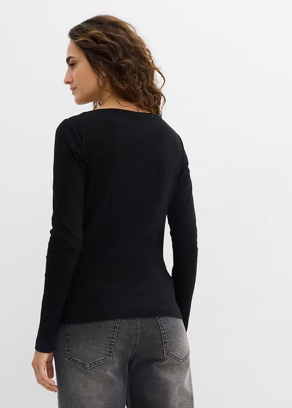 Figurbetontes Rippshirt in schwarz von hinten (im Anschnitt) - bonprix Figurbetontes Rippshirt in schwarz von hinten (im Anschnitt) - bonprix