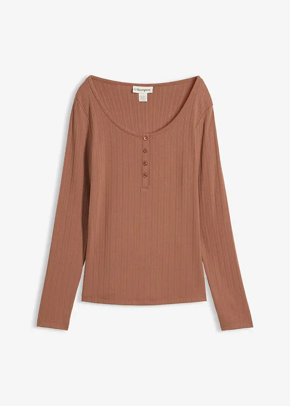 Geripptes Langarmshirt in braun von vorne - bonprix Geripptes Langarmshirt in braun von vorne - bonprix