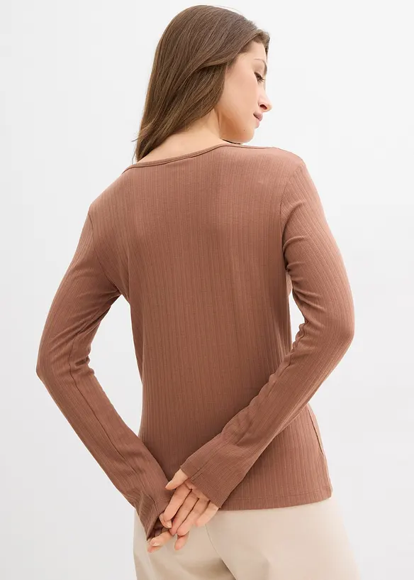 Geripptes Langarmshirt in braun von hinten (im Anschnitt) - bonprix Geripptes Langarmshirt in braun von hinten (im Anschnitt) - bonprix