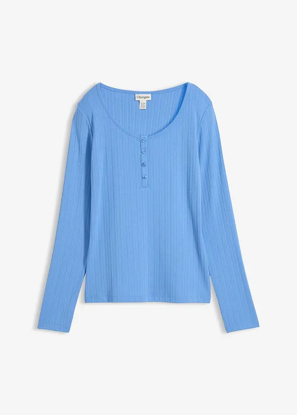Geripptes Langarmshirt in blau von vorne - bonprix Geripptes Langarmshirt in blau von vorne - bonprix