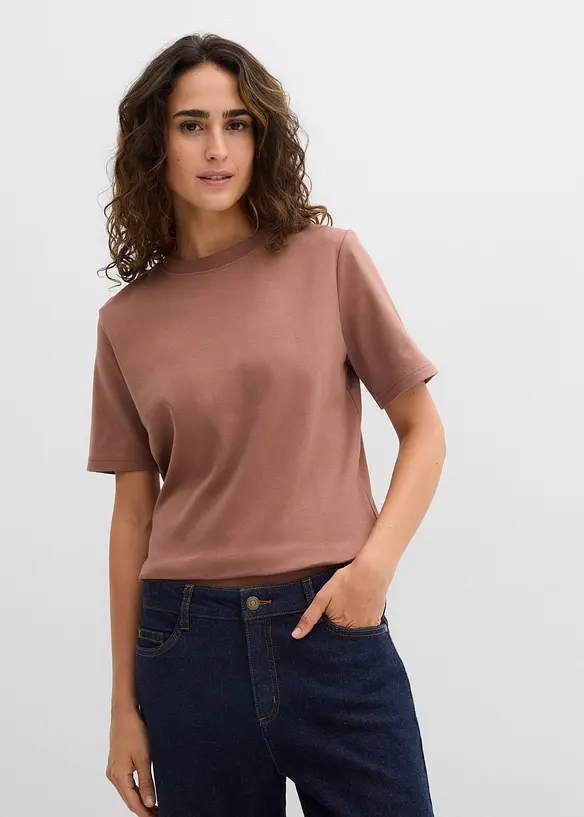 Heavy Jersey Shirt aus reiner Bio-Baumwolle (2er Pack) in braun von vorne (im Anschnitt) - bonprix Heavy Jersey Shirt aus reiner Bio-Baumwolle (2er Pack) in braun von vorne (im Anschnitt) - bonprix