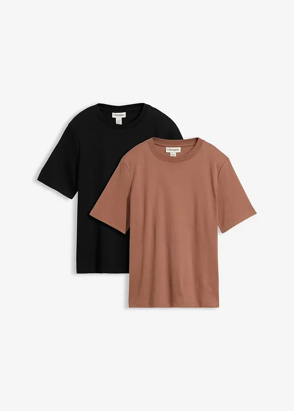 Heavy Jersey Shirt aus reiner Bio-Baumwolle (2er Pack) in braun von vorne - bonprix Heavy Jersey Shirt aus reiner Bio-Baumwolle (2er Pack) in braun von vorne - bonprix