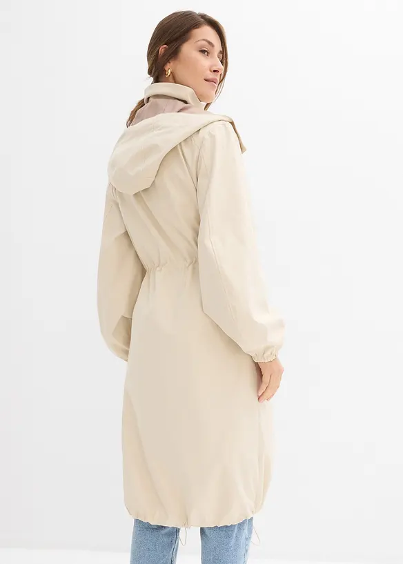 Übergangsmantel mit abnehmbarer Kapuze in beige von hinten (Totalaufnahme) - bonprix