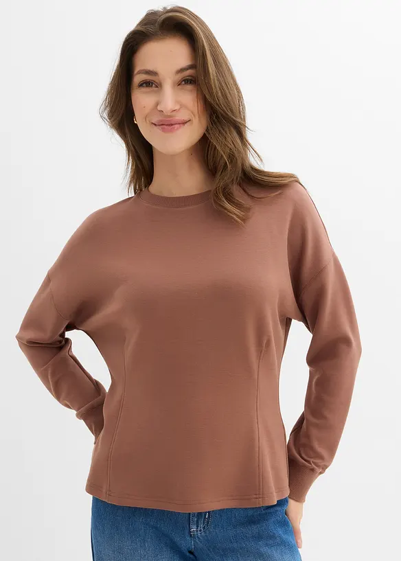 Tailliertes Scuba-Shirt in braun von vorne (im Anschnitt) - bonprix