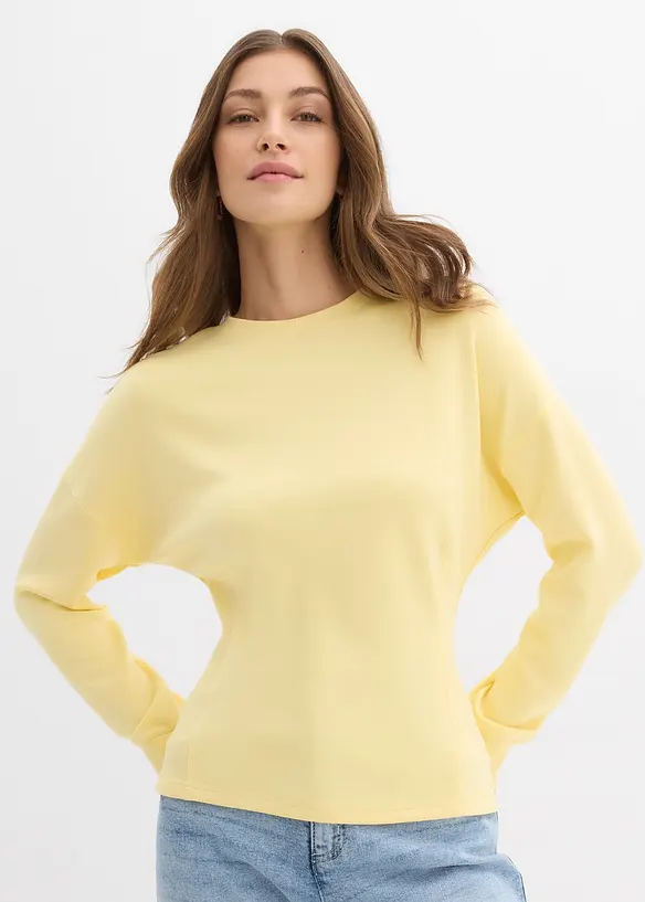 Tailliertes Scuba-Shirt in gelb von vorne (im Anschnitt) - bonprix