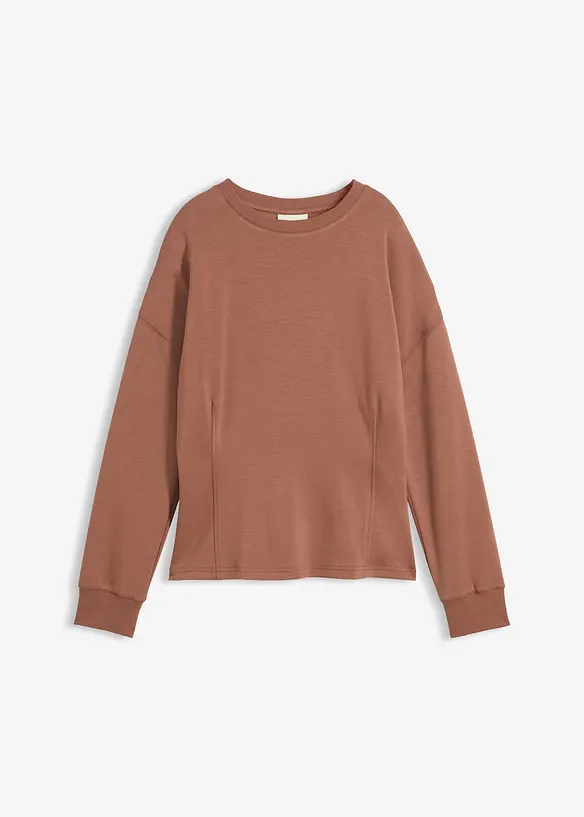 Tailliertes Scuba-Shirt in braun von vorne - bonprix